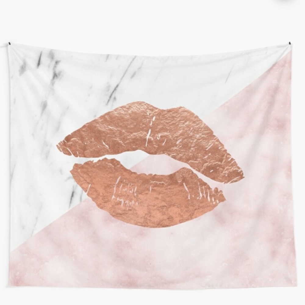 White marble, Pink, and rosegold lip tapestry